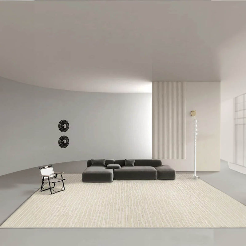 Minimalist Beige Striped Living Room Rug