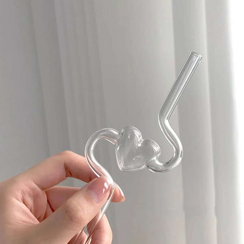 Novelty Heart Shape Glass Drinking Straw