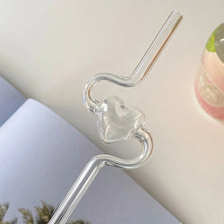 Novelty Heart Shape Glass Drinking Straw