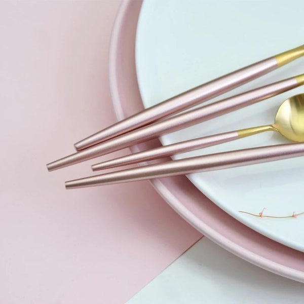 Matte Pink and Gold 4-Piece Flatware Cutlery Set