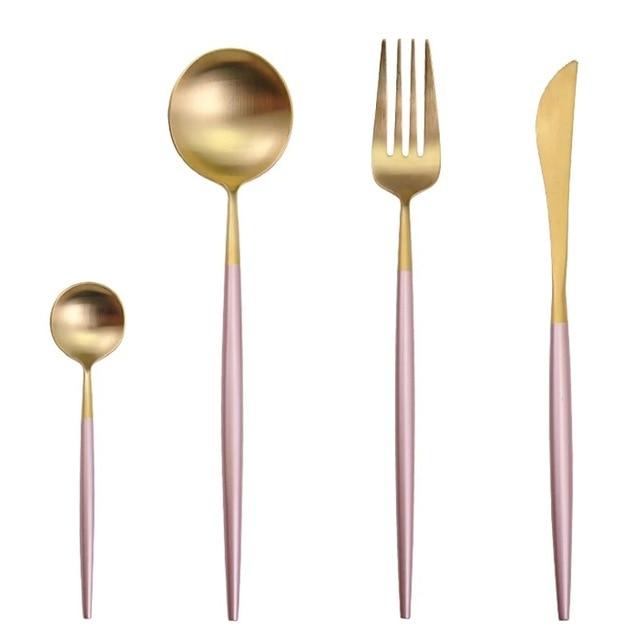 Matte Pink and Gold 4-Piece Flatware Cutlery Set