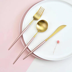 Matte Pink and Gold 4-Piece Flatware Cutlery Set