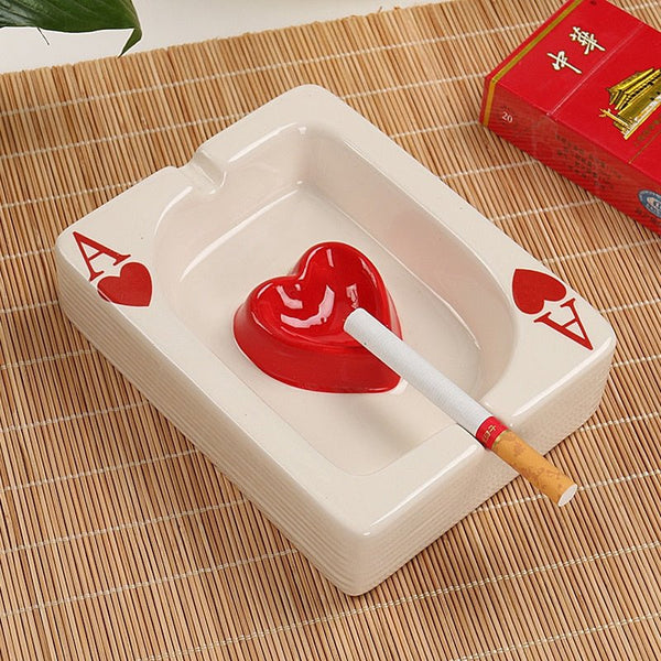 Poker Red Heart Ceramic Ashtray