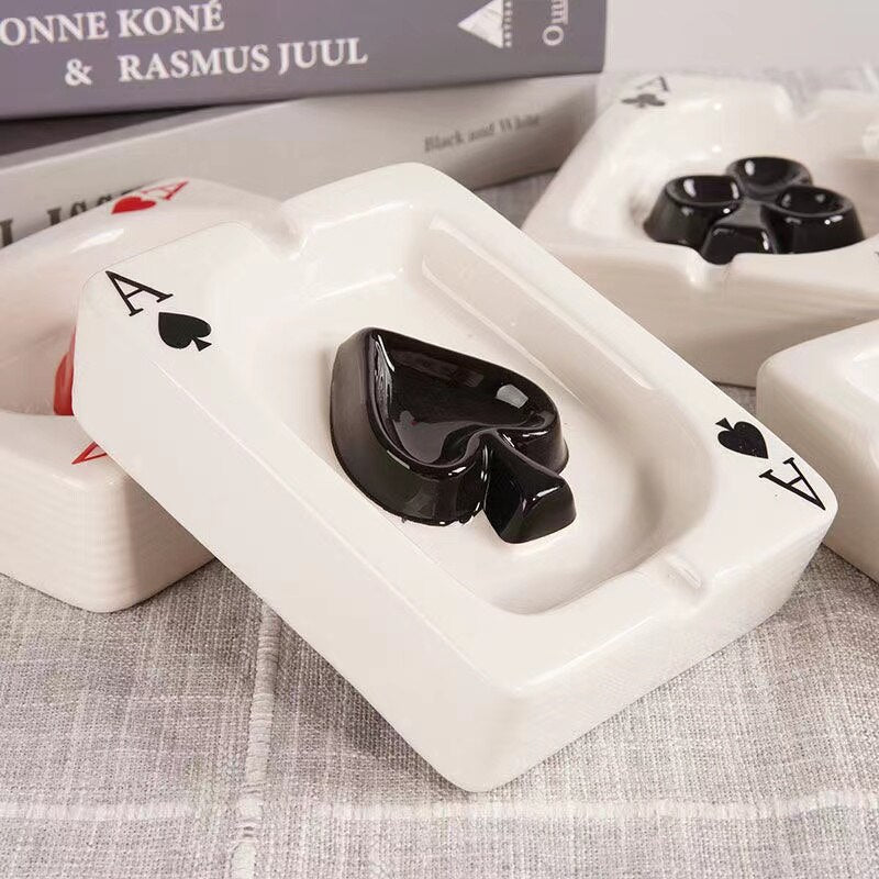 Poker Red Heart Ceramic Ashtray