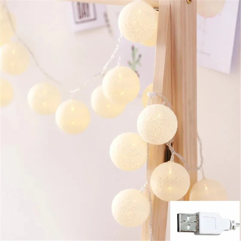 Pretty Pastel Cotton Ball Fairy Lights Garland