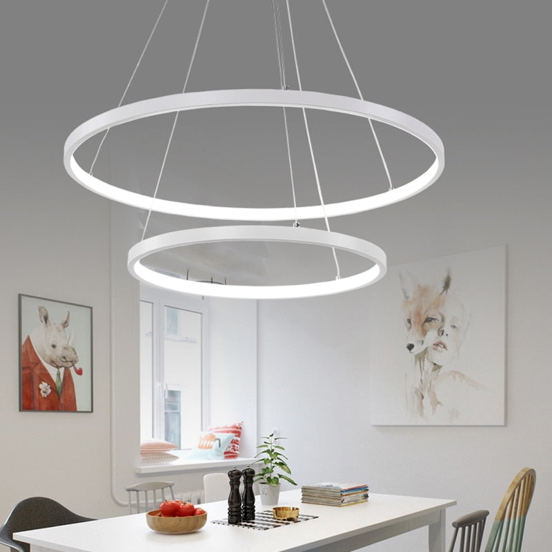 Modern Indoor Circular Ring Chandelier - Dimmable LED Lighting with Remote Control