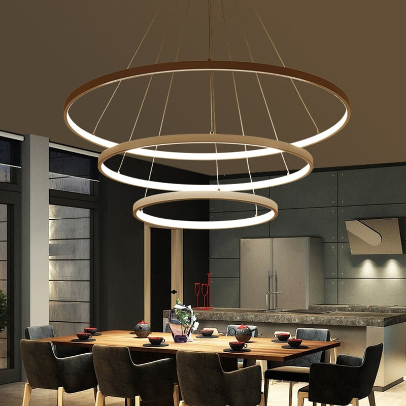 Modern Indoor Circular Ring Chandelier - Dimmable LED Lighting with Remote Control