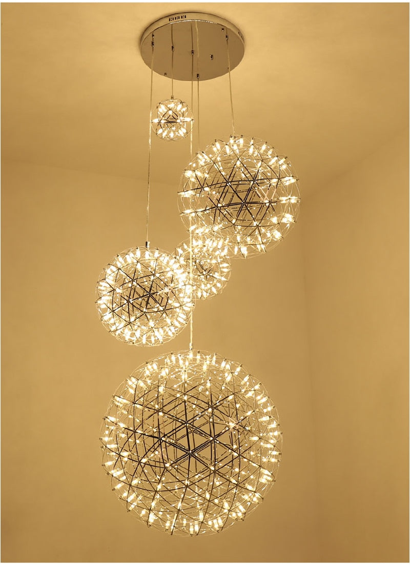 Orbital LED Hanging Pendant Lamp – Modern Stainless Steel Light Fixture with LED Bulbs