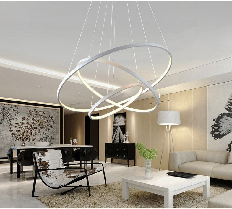 Modern Indoor Circular Ring Chandelier - Dimmable LED Lighting with Remote Control