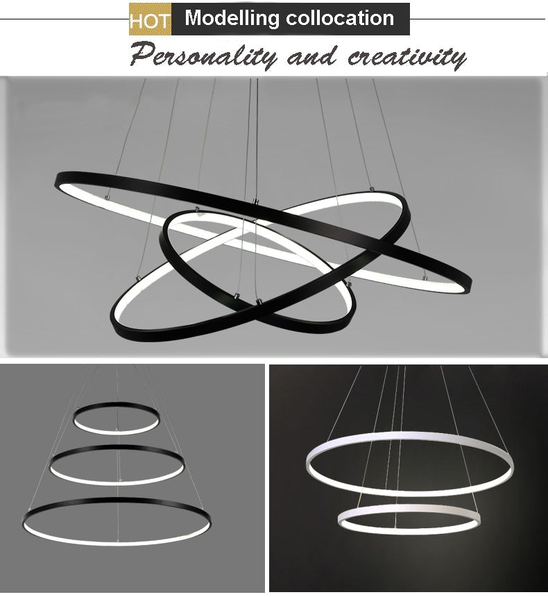 Modern Indoor Circular Ring Chandelier - Dimmable LED Lighting with Remote Control