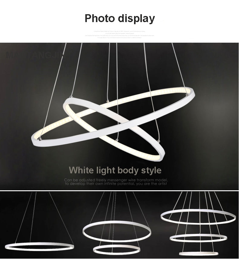 Modern Indoor Circular Ring Chandelier - Dimmable LED Lighting with Remote Control