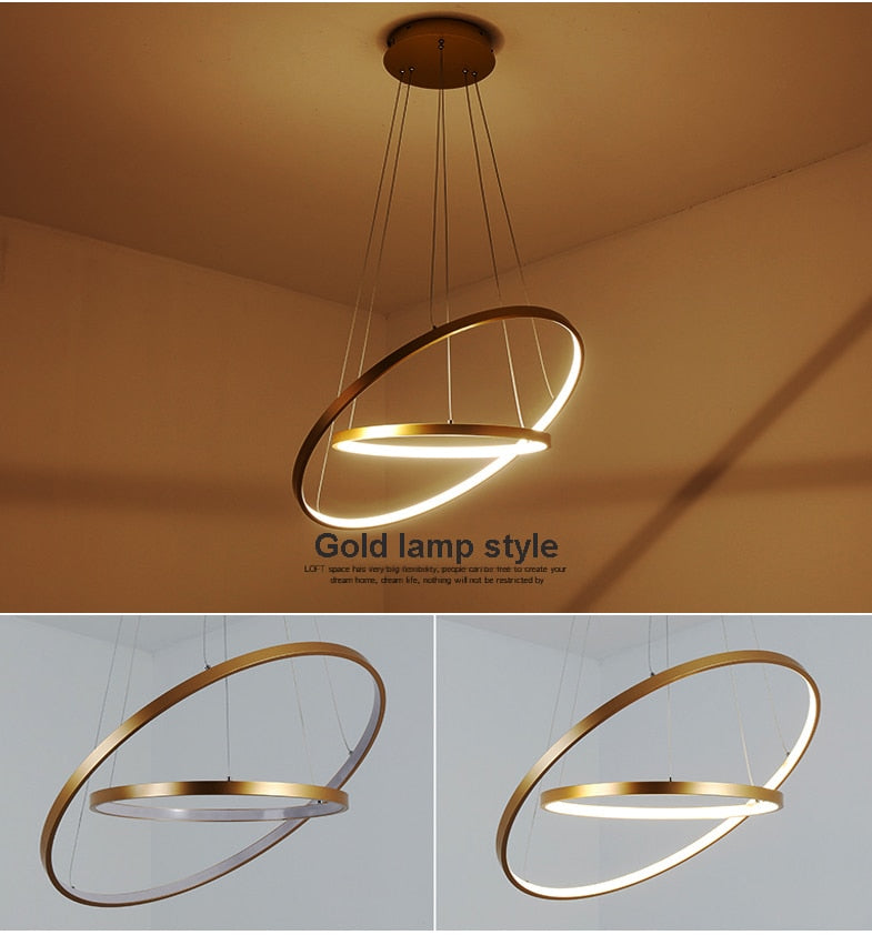 Modern Indoor Circular Ring Chandelier - Dimmable LED Lighting with Remote Control