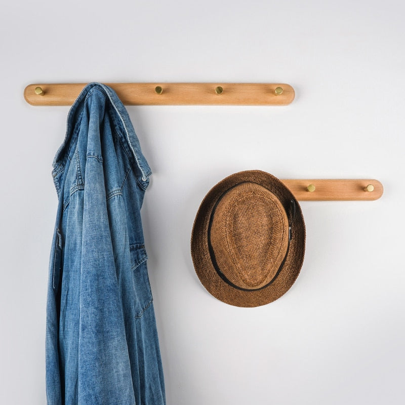 Miravique Natural Wood & Brass Wall Hook Racks