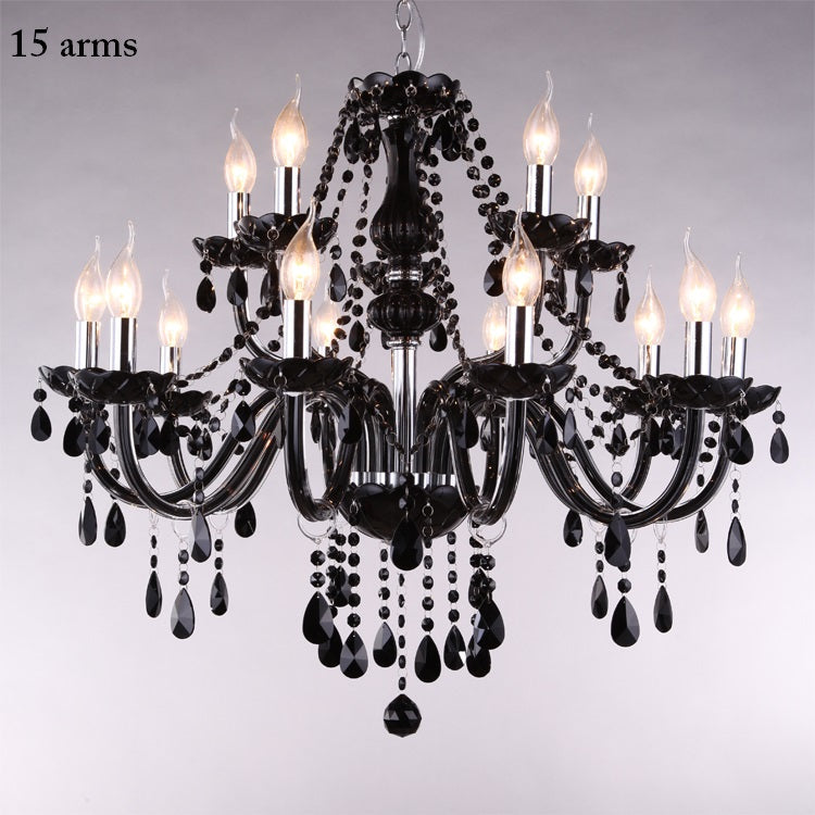 Luxury Black Crystal Chandelier with Polished Chrome Finish - Dimmable, Flush Mount Lighting for Living, Dining, and Bedroom