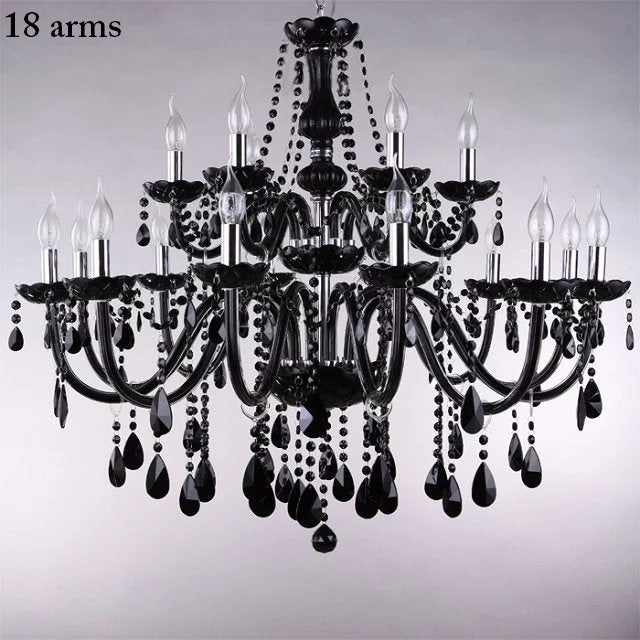 Luxury Black Crystal Chandelier with Polished Chrome Finish - Dimmable, Flush Mount Lighting for Living, Dining, and Bedroom