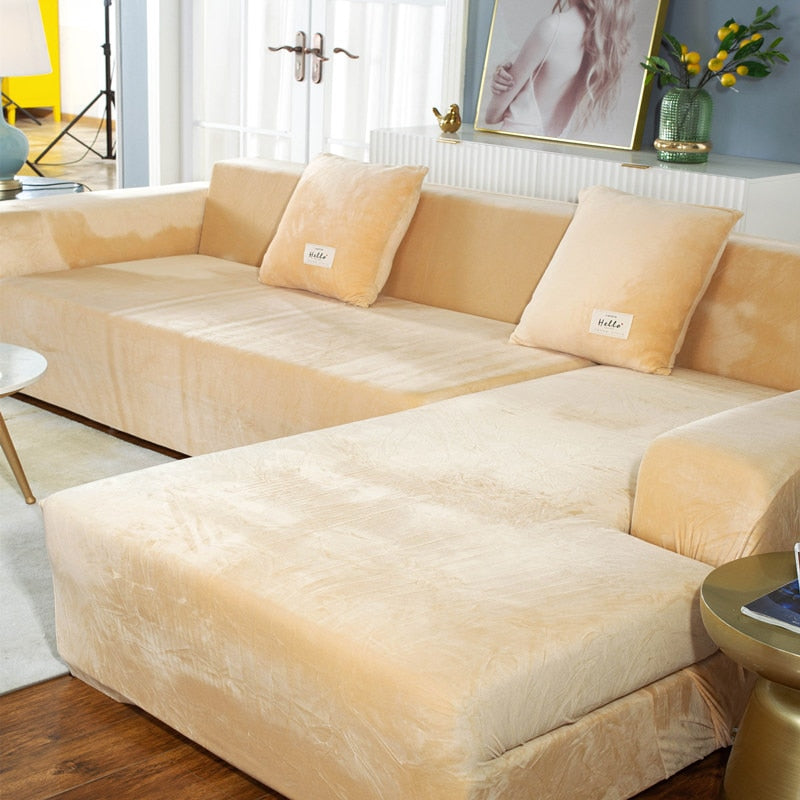 Velvet Plush L Shaped Sofa Cover For Living Room Elastic Furniture Couch Slipcover