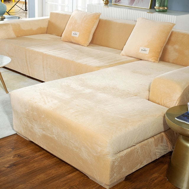 Velvet Plush L Shaped Sofa Cover For Living Room Elastic Furniture Couch Slipcover