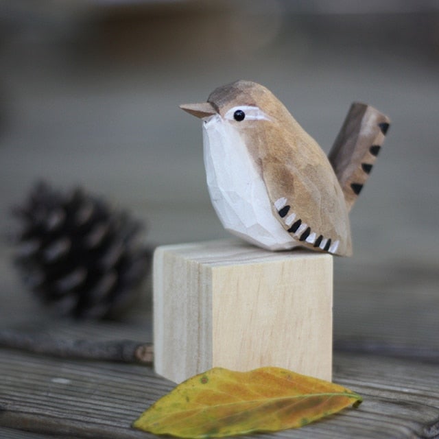 Handmade Wooden Bird Decor - Rustic Nature-Inspired Art - Sustainable Wooden Figurines