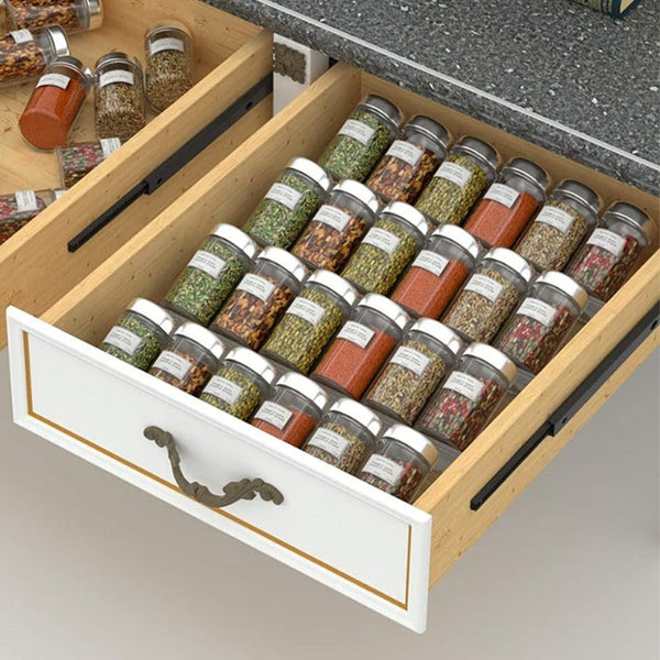 1-4 Tier Acrylic Spice Drawer Organizer – Expandable Acrylic Spice Rack for Kitchen Storage