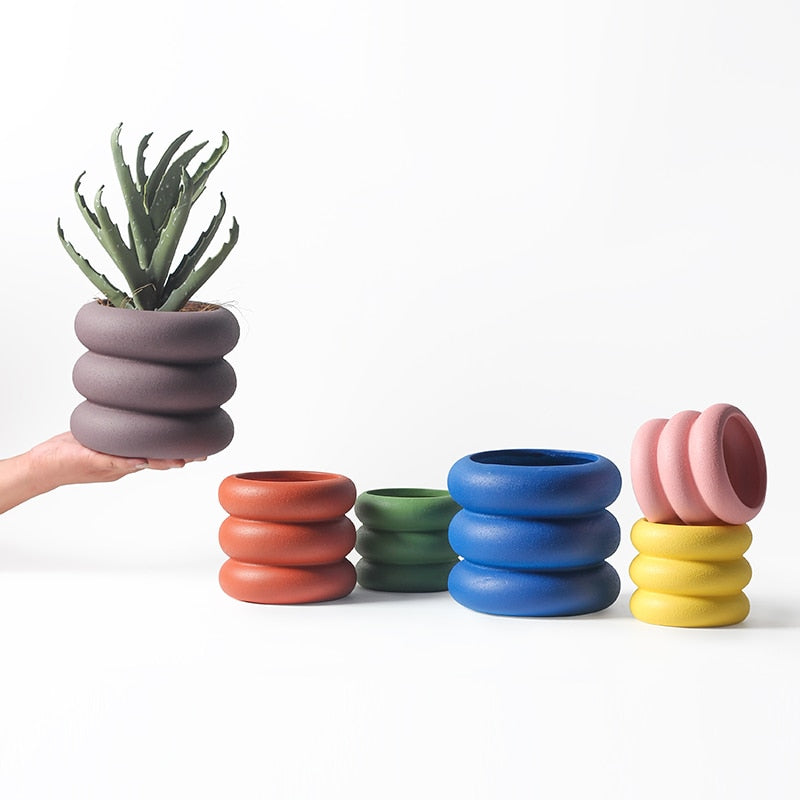 Round Rolls Ceramic Plant Pot - Final Sale