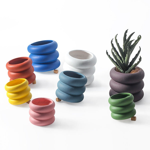 Round Rolls Ceramic Plant Pot - Final Sale