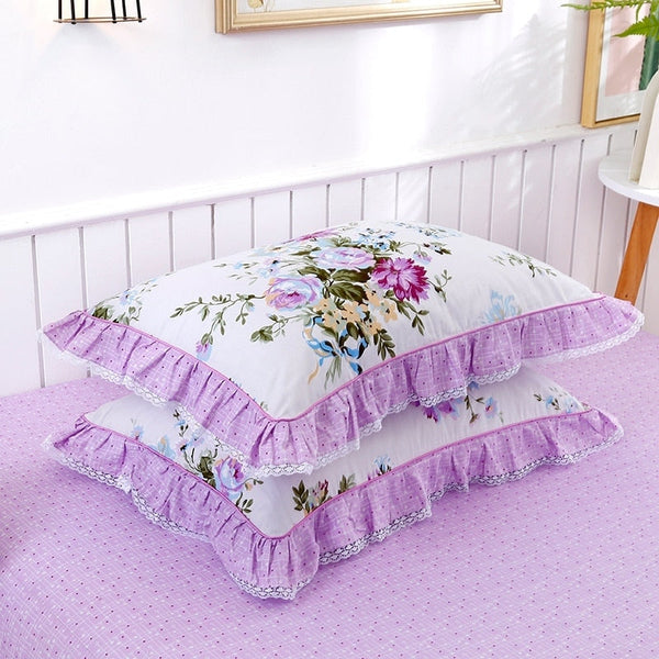 Miravique Lilac Contrasting Floral Printed Egyptian Cotton Bedding Set