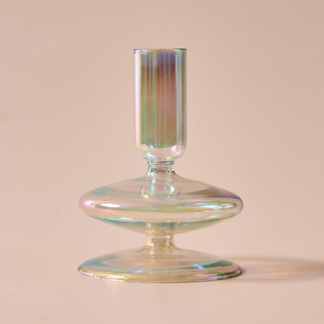 Miravique Iridescent Rainbow Glass Taper Candle Holders & Vases