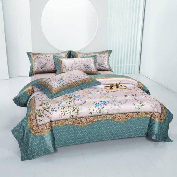 Miravique Hybrid Floral And Diamond Printed Silky Egyptian Cotton Bedding Set