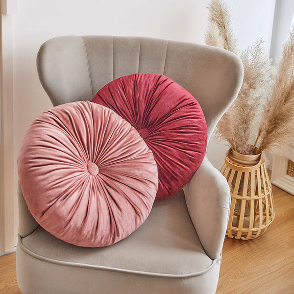 Large Decorative Round Velvet Pintuck Filled Cushions