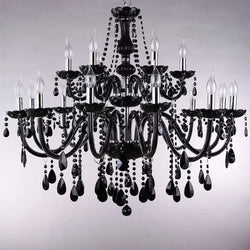 Luxury Black Crystal Chandelier with Polished Chrome Finish - Dimmable, Flush Mount Lighting for Living, Dining, and Bedroom