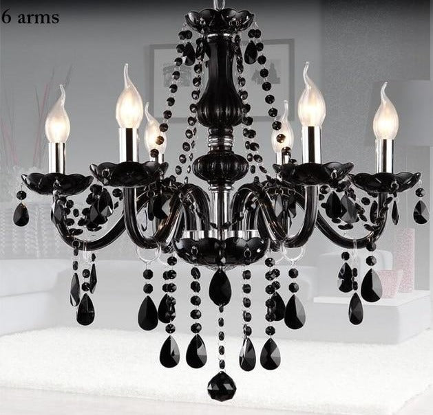 Luxury Black Crystal Chandelier with Polished Chrome Finish - Dimmable, Flush Mount Lighting for Living, Dining, and Bedroom