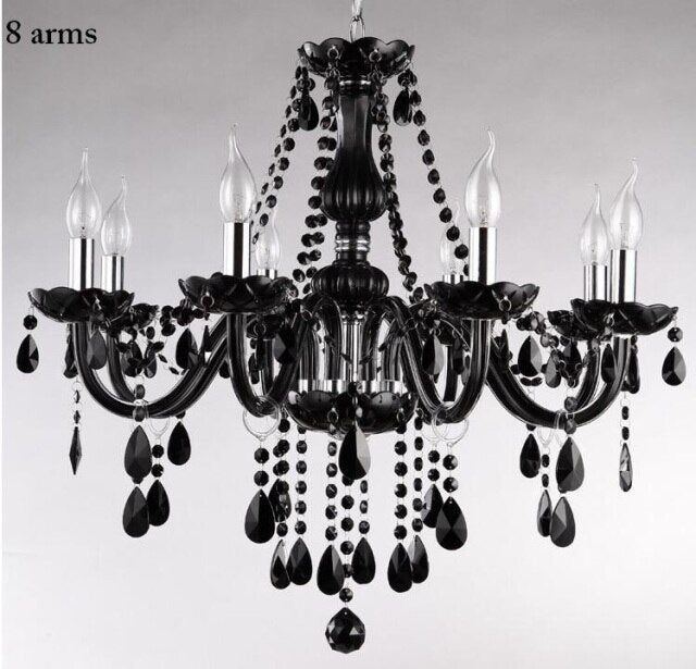 Luxury Black Crystal Chandelier with Polished Chrome Finish - Dimmable, Flush Mount Lighting for Living, Dining, and Bedroom