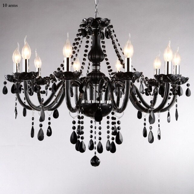 Luxury Black Crystal Chandelier with Polished Chrome Finish - Dimmable, Flush Mount Lighting for Living, Dining, and Bedroom