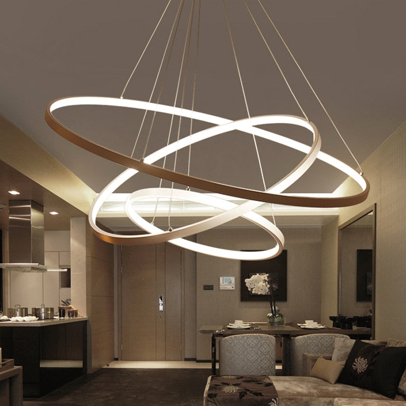 Modern Indoor Circular Ring Chandelier - Dimmable LED Lighting with Remote Control