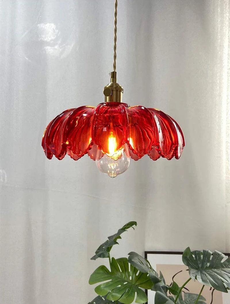 Retro Vintage Industrial Glass Lotus Flower Pendant Light