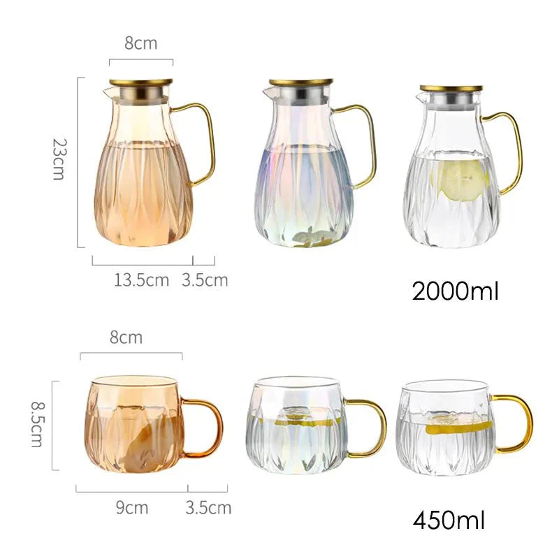 Retro Style Glass Water Jug & Matching Cups