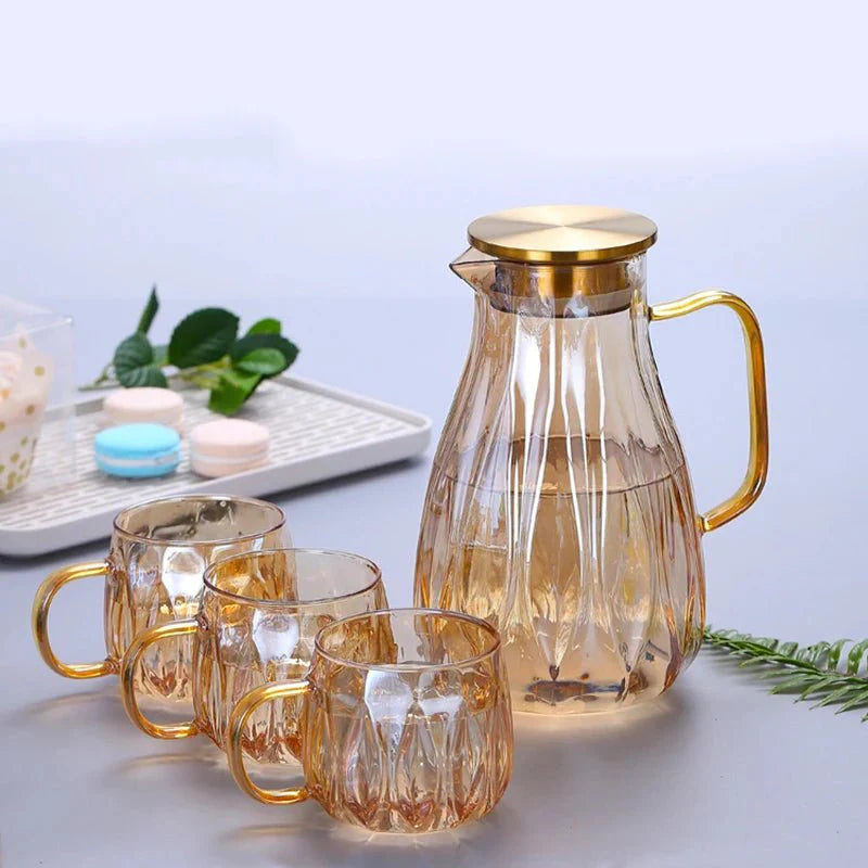 Retro Style Glass Water Jug & Matching Cups