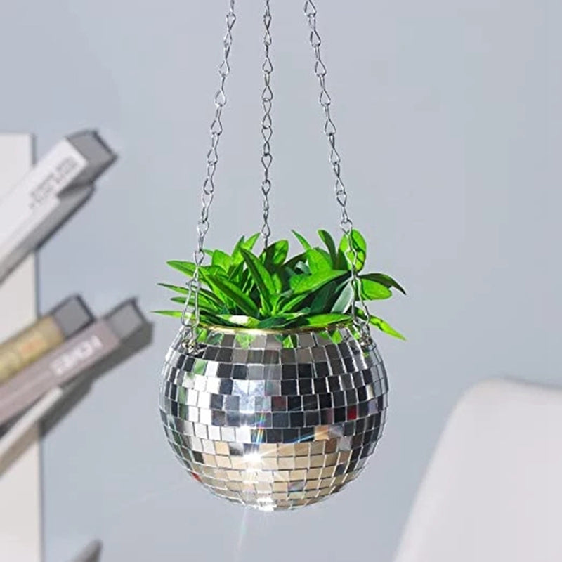 Disco Hanging Planter – Vintage-Inspired Glittering Wall Planter for Small Plants