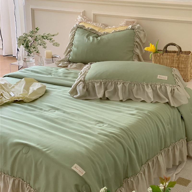 French Aesthetic Silky Satin Ruffle Bedding Set