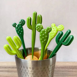 Set Of Six Green 'Cactus' Dessert Forks