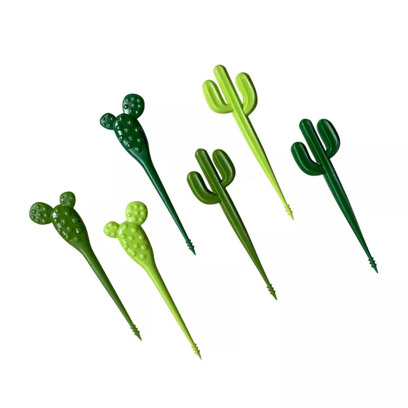 Set Of Six Green 'Cactus' Dessert Forks