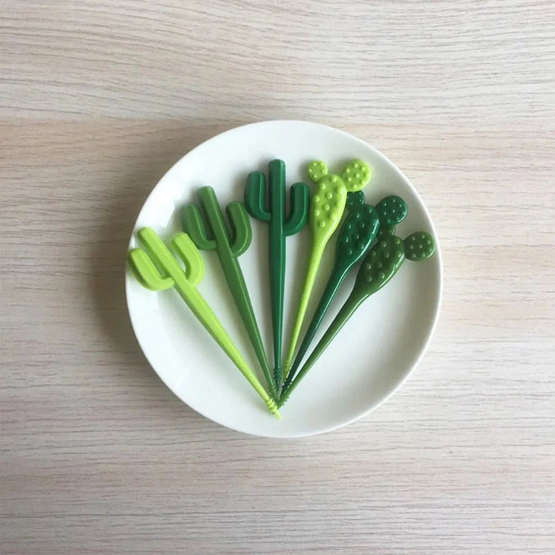 Set Of Six Green 'Cactus' Dessert Forks