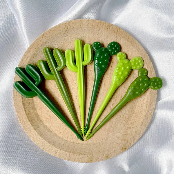 Set Of Six Green 'Cactus' Dessert Forks