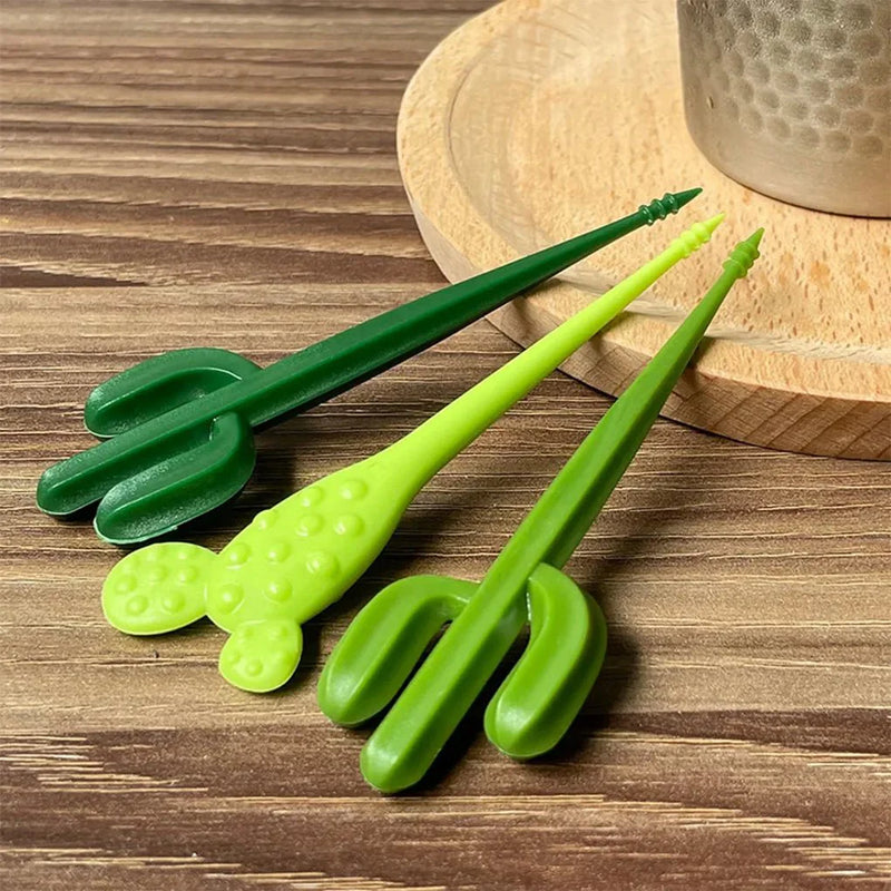 Set Of Six Green 'Cactus' Dessert Forks