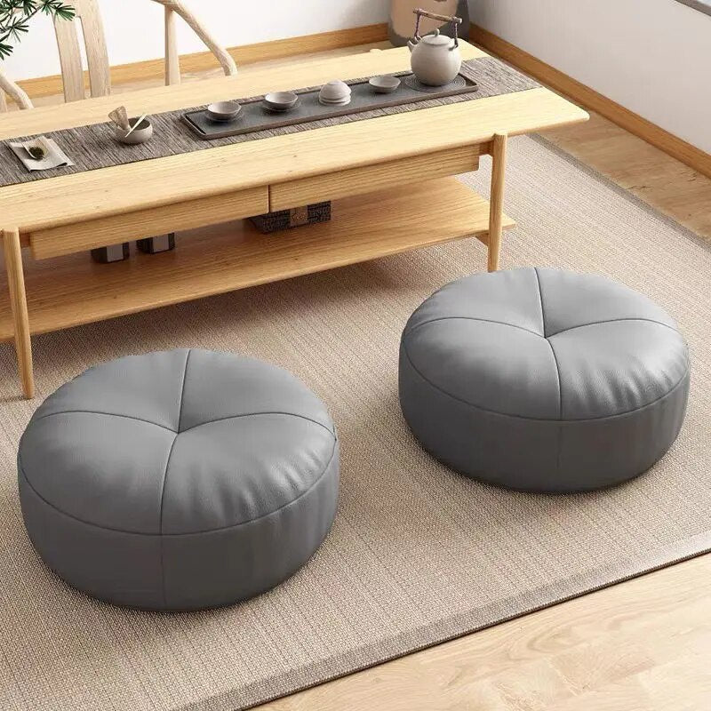 Japanese Style Nappa Leather Floor Cushion – Soft Cotton Filling, Circular Tatami Futon for Lounge & Balcony Comfort