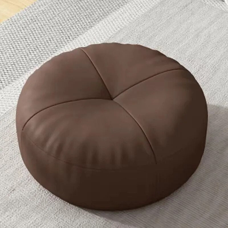 Japanese Style Nappa Leather Floor Cushion – Soft Cotton Filling, Circular Tatami Futon for Lounge & Balcony Comfort