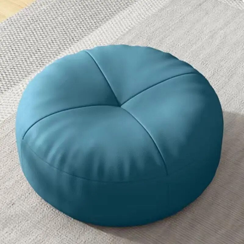 Japanese Style Nappa Leather Floor Cushion – Soft Cotton Filling, Circular Tatami Futon for Lounge & Balcony Comfort