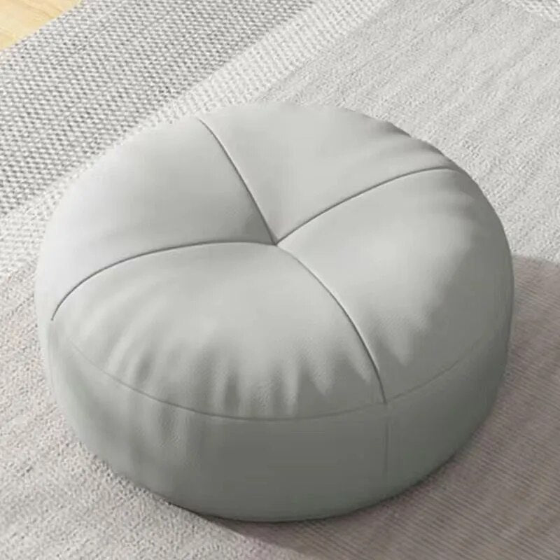 Japanese Style Nappa Leather Floor Cushion – Soft Cotton Filling, Circular Tatami Futon for Lounge & Balcony Comfort