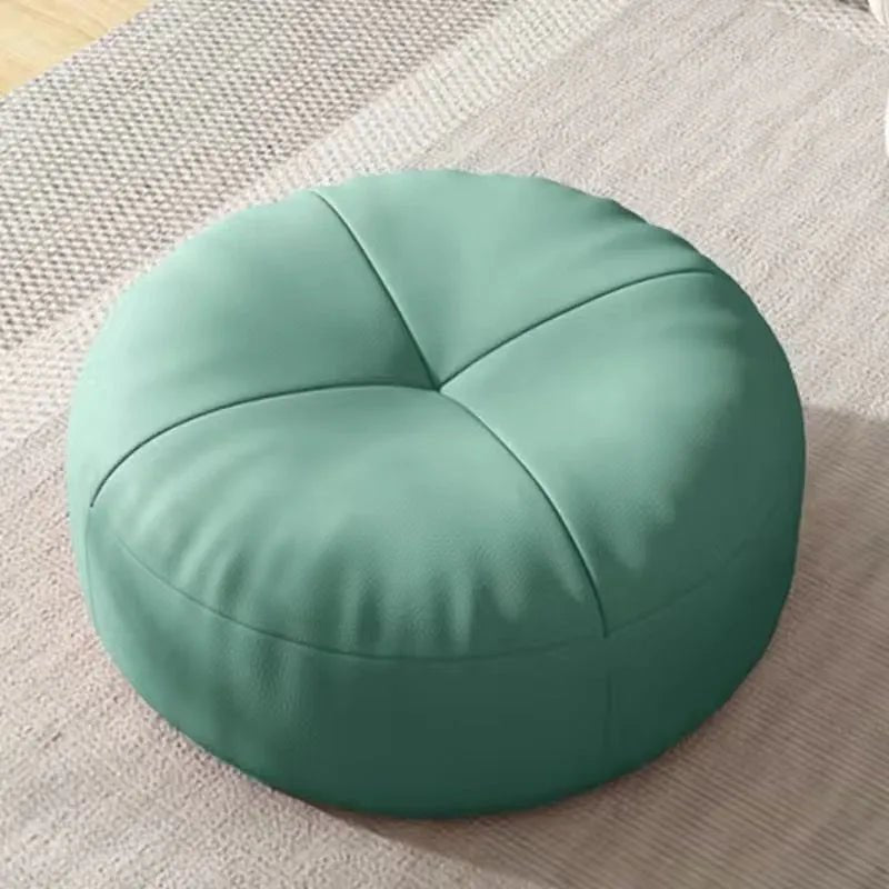 Japanese Style Nappa Leather Floor Cushion – Soft Cotton Filling, Circular Tatami Futon for Lounge & Balcony Comfort