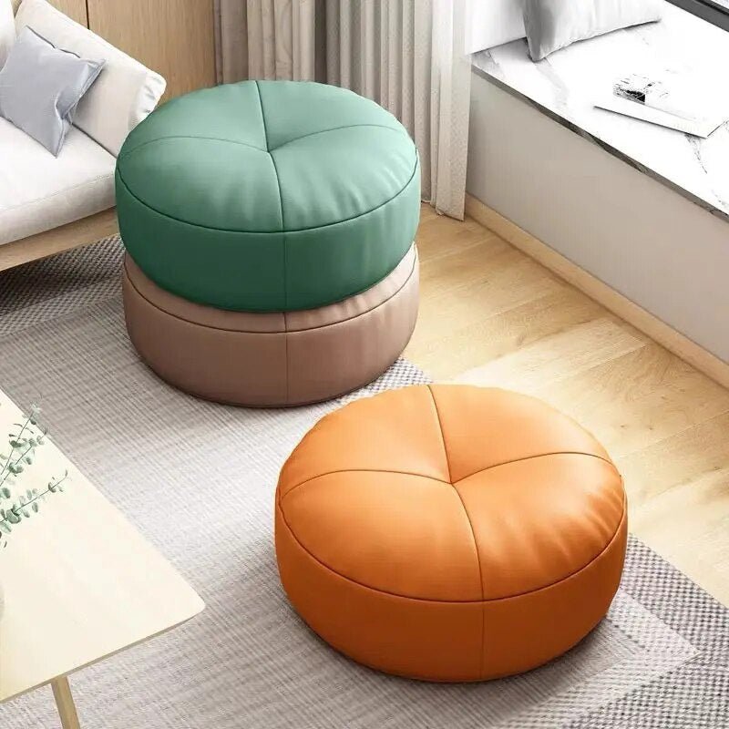 Japanese Style Nappa Leather Floor Cushion – Soft Cotton Filling, Circular Tatami Futon for Lounge & Balcony Comfort